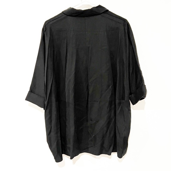 COS Slouchy Button Up Front Collared Short Rolled Sleeve Black Lyocell Blouse - Picture 2 of 7